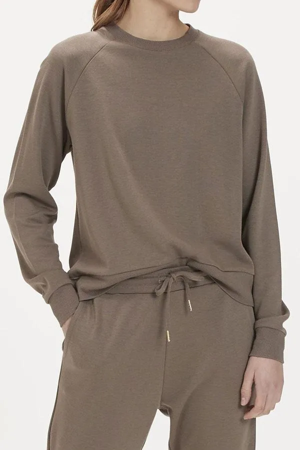 Sosandar Loungewear Women Mocha Round Neck ChillOut Sweatshirt