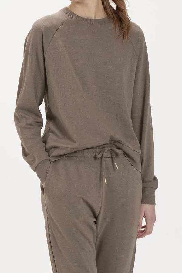 Sosandar Loungewear Women Mocha Round Neck ChillOut Sweatshirt