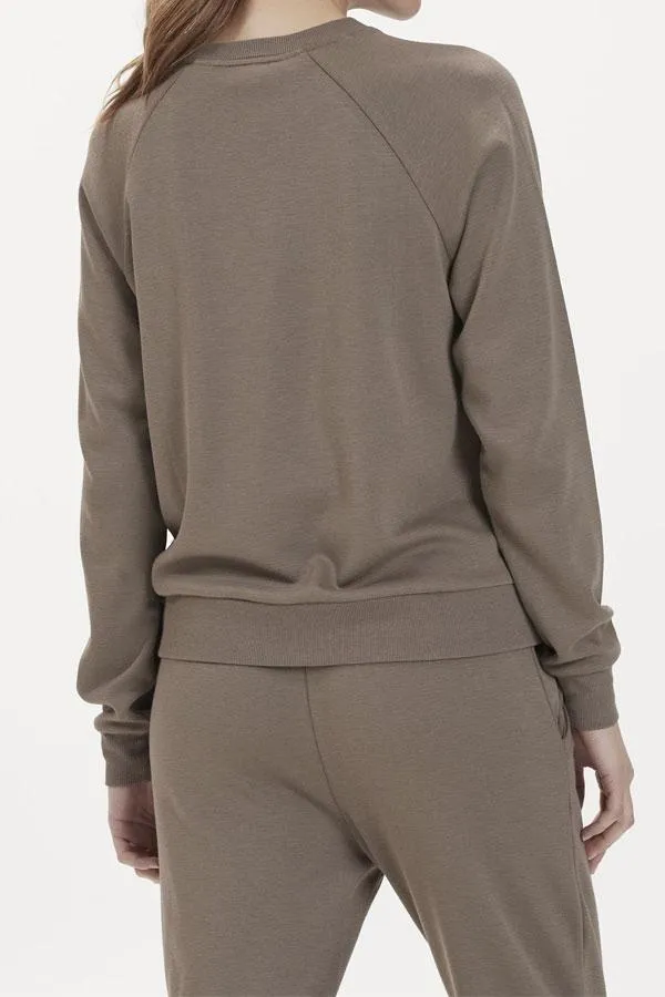 Sosandar Loungewear Women Mocha Round Neck ChillOut Sweatshirt