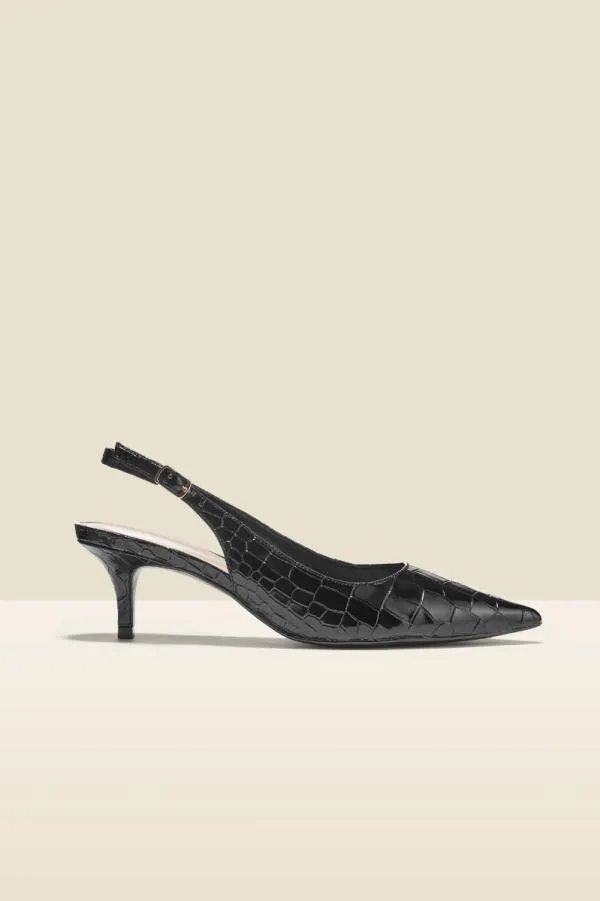 Sosandar Mid Heels Women Gigi Black Croc Leather Court Shoe Black