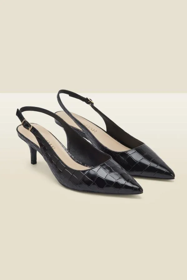 Sosandar Mid Heels Women Gigi Black Croc Leather Court Shoe Black