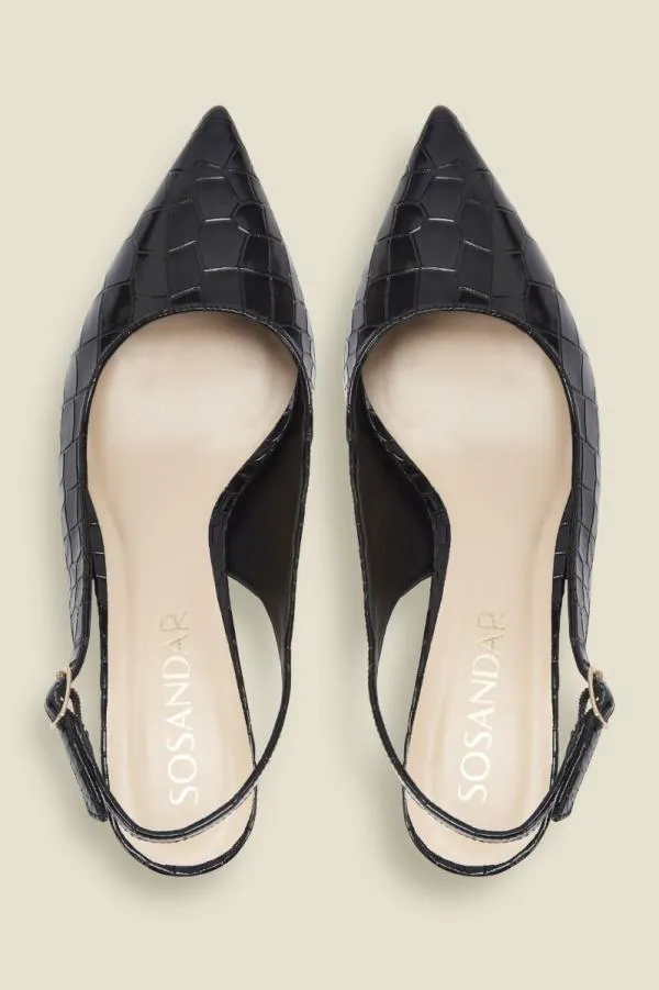 Sosandar Mid Heels Women Gigi Black Croc Leather Court Shoe Black