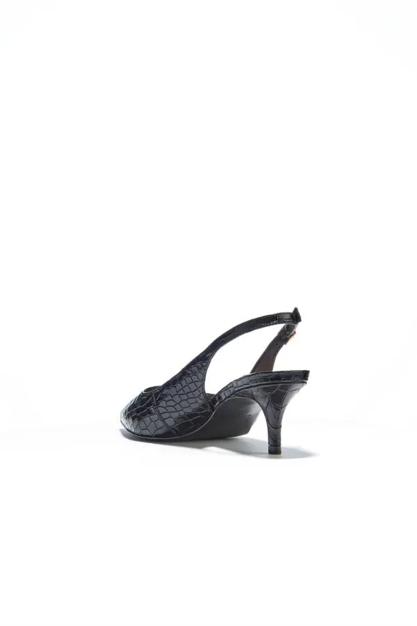 Sosandar Mid Heels Women Gigi Black Croc Leather Court Shoe Black
