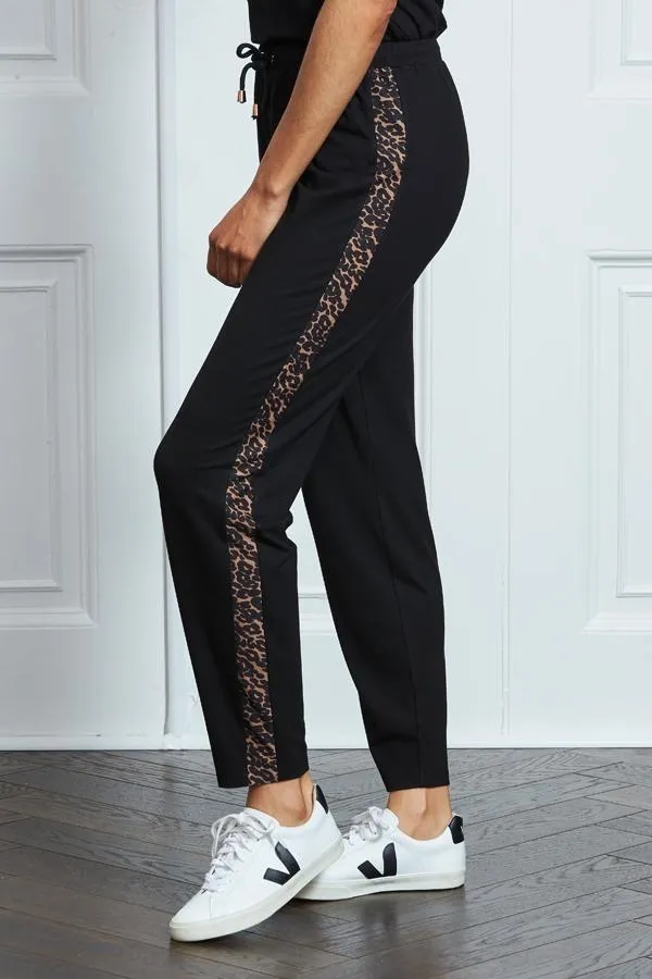 Sosandar Nightwear Women Black Leopard Print Side Stripe Jersey Joggers Black