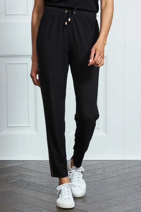 Sosandar Nightwear Women Black Leopard Print Side Stripe Jersey Joggers Black