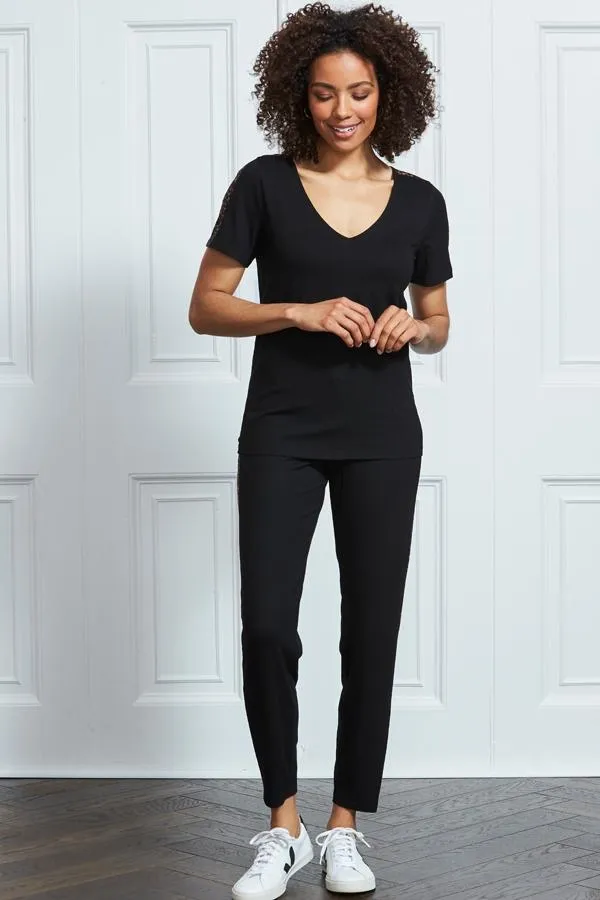 Sosandar Nightwear Women Black Leopard Print Side Stripe Jersey Joggers Black
