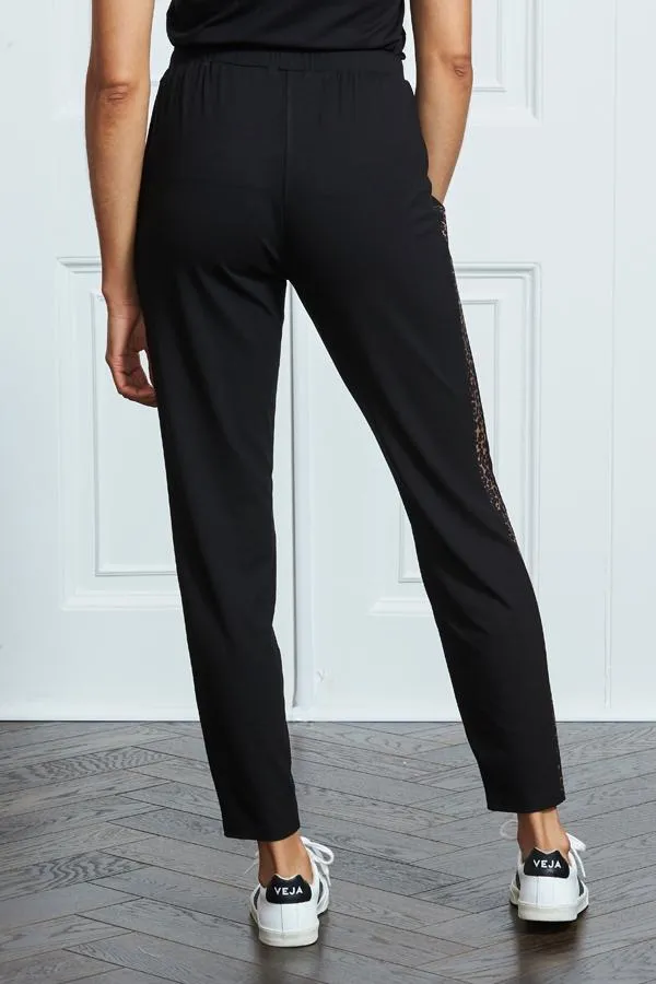 Sosandar Nightwear Women Black Leopard Print Side Stripe Jersey Joggers Black