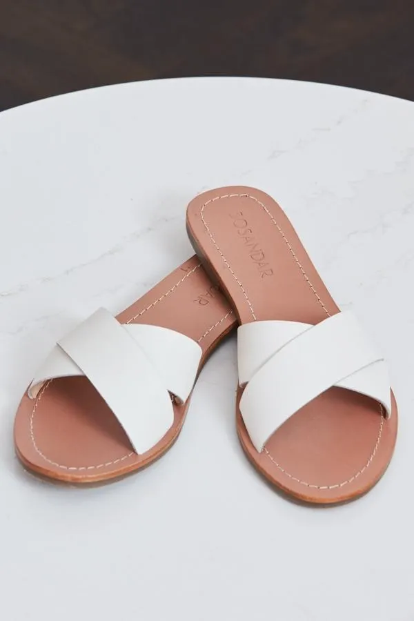 Sosandar Sandals and Flip Flops Women Lisbon Ivory Leather Cross Strap Mule Flat Sandal