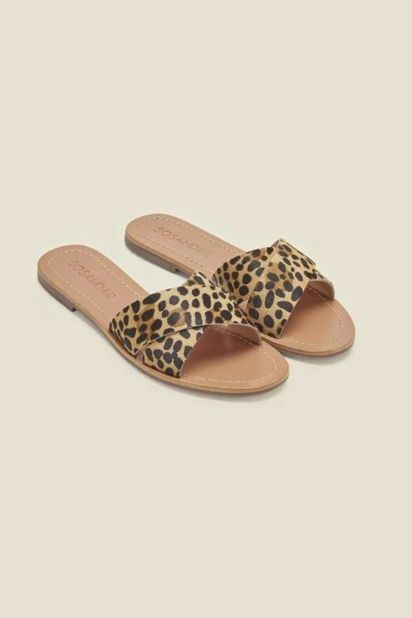 Sosandar Sandals and Flip Flops Women Lisbon Leopard Pony Cross Strap Mule Flat Sandal Sosandar Sandals and Flip Flops Women Lisbon Leopard Pony Cross Strap Mule Flat Sandal