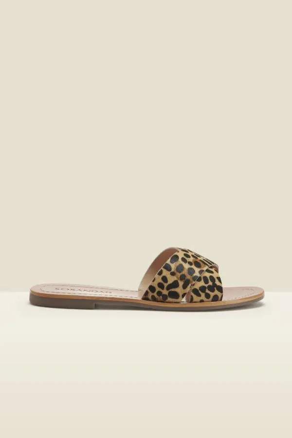 Sosandar Sandals and Flip Flops Women Lisbon Leopard Pony Cross Strap Mule Flat Sandal