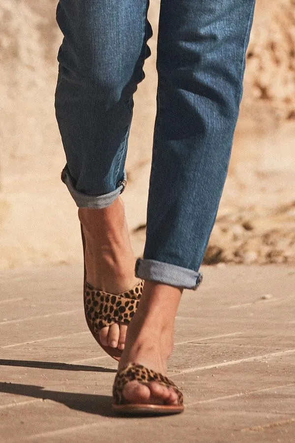 Sosandar Sandals and Flip Flops Women Lisbon Leopard Pony Cross Strap Mule Flat Sandal