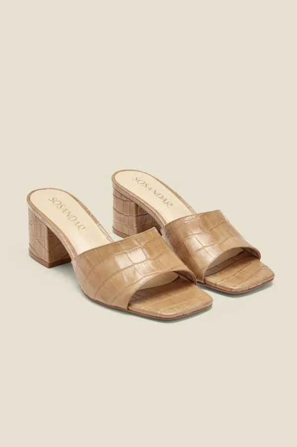 Sosandar Sandals and Flip Flops Women Marley Camel Croc Leather Square Toe Mule Sandal Camel