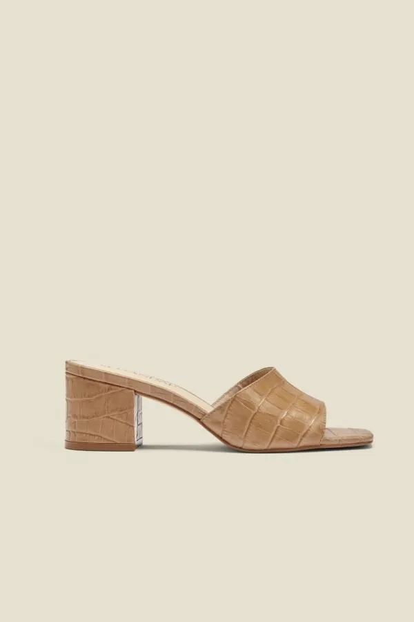 Sosandar Sandals and Flip Flops Women Marley Camel Croc Leather Square Toe Mule Sandal Camel