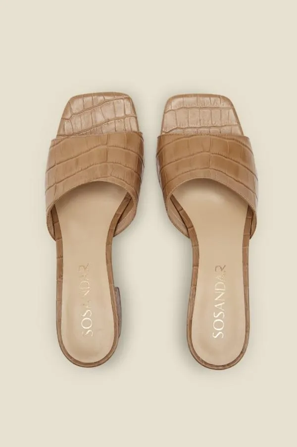 Sosandar Sandals and Flip Flops Women Marley Camel Croc Leather Square Toe Mule Sandal Camel
