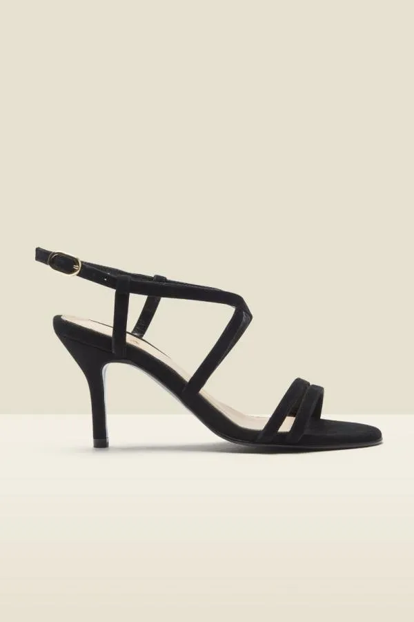 Sosandar Sandals and Flip Flops Women Millie Black Suede Strappy Sandal Black