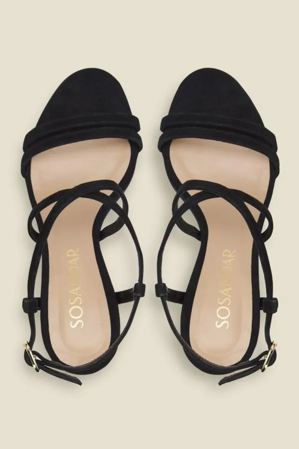 Sosandar Sandals and Flip Flops Women Millie Black Suede Strappy Sandal Black