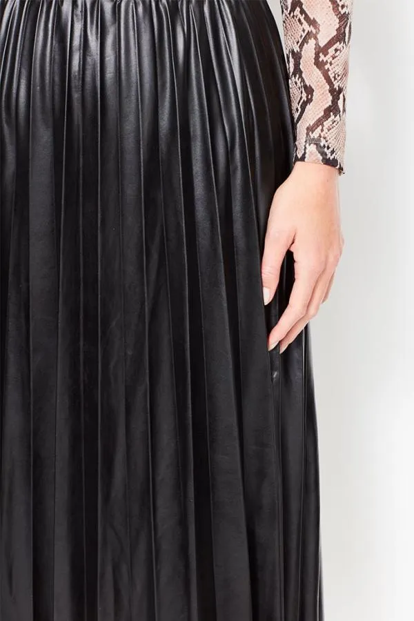Sosandar Skirts Women Black Leather Look Pleated Midi Skirt Black