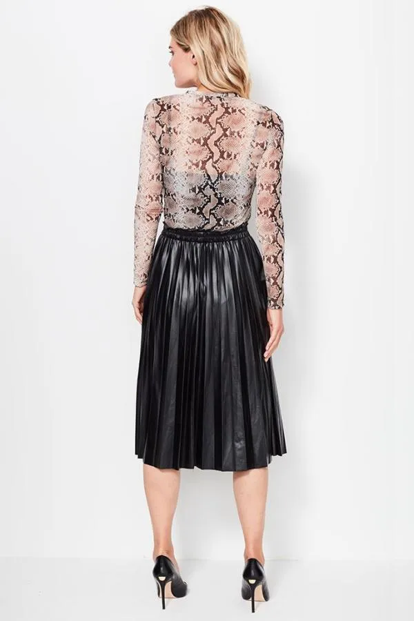 Sosandar Skirts Women Black Leather Look Pleated Midi Skirt Black