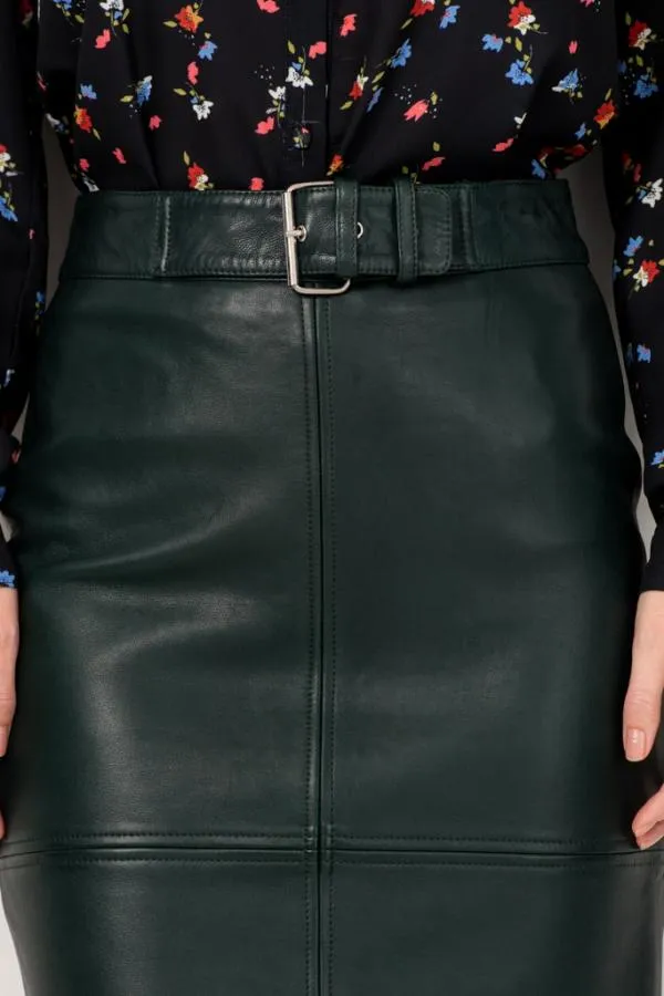Sosandar Skirts Women Dark Green Leather Buckle Detail Pencil Skirt Dark Green