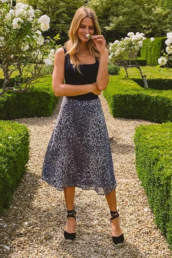 Sosandar Skirts Women Grey Leopard Print Midi Skirt Grey