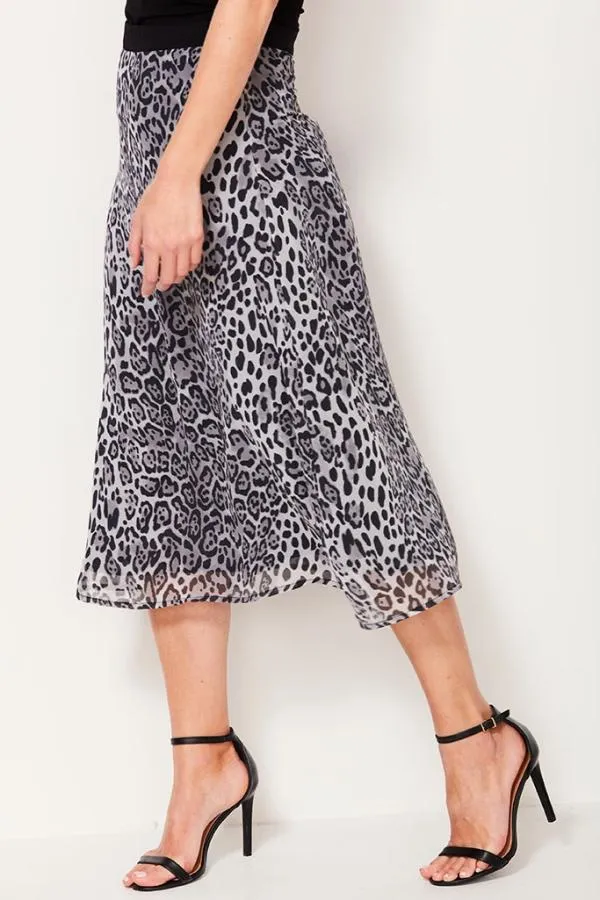 Sosandar Skirts Women Grey Leopard Print Midi Skirt Grey