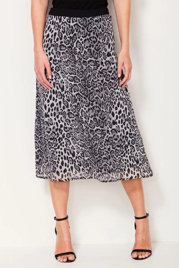 Sosandar Skirts Women Grey Leopard Print Midi Skirt Grey