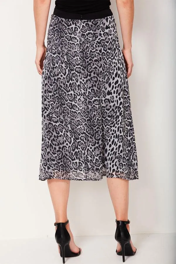 Sosandar Skirts Women Grey Leopard Print Midi Skirt Grey