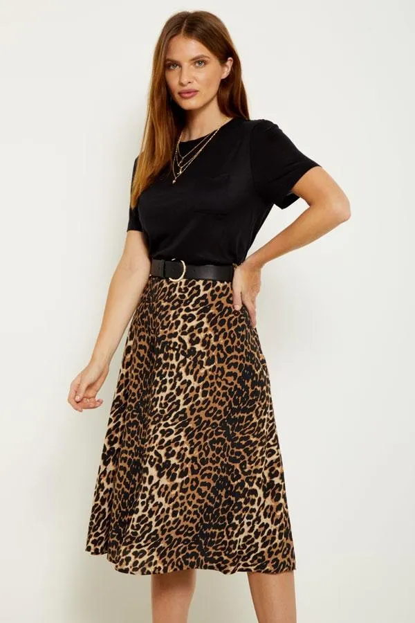 Sosandar Skirts Women Leopard Print A Line Midi Skirt