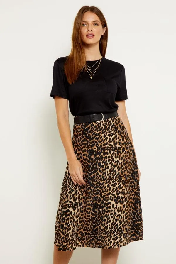 Sosandar Skirts Women Leopard Print A Line Midi Skirt