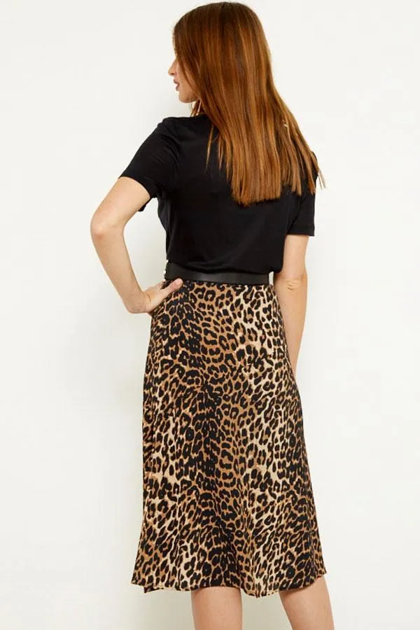 Sosandar Skirts Women Leopard Print A Line Midi Skirt