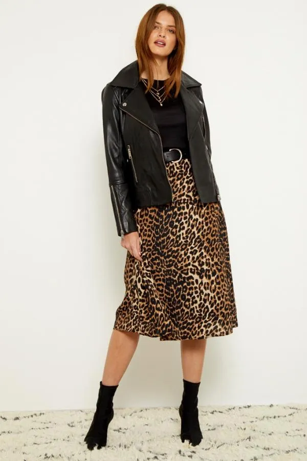 Sosandar Skirts Women Leopard Print A Line Midi Skirt