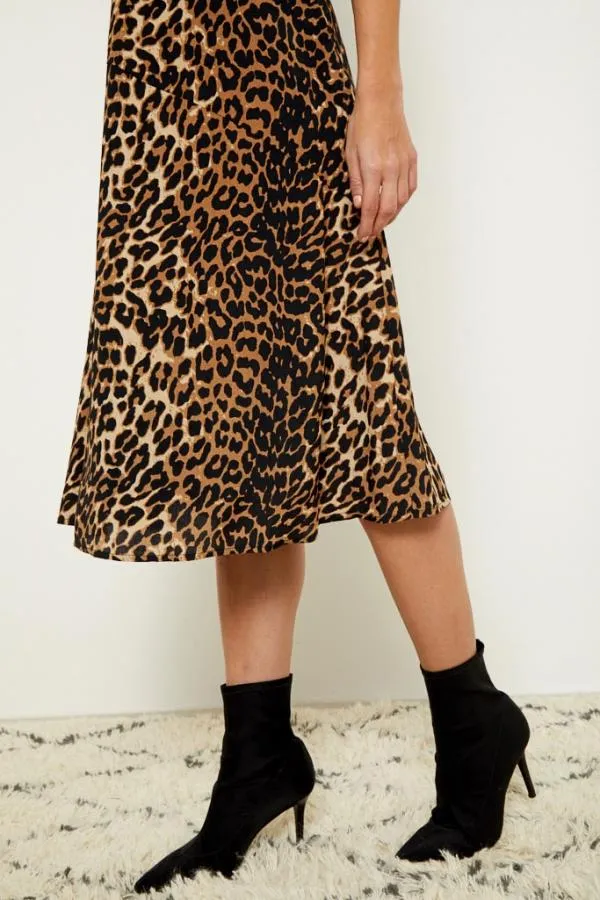 Sosandar Skirts Women Leopard Print A Line Midi Skirt