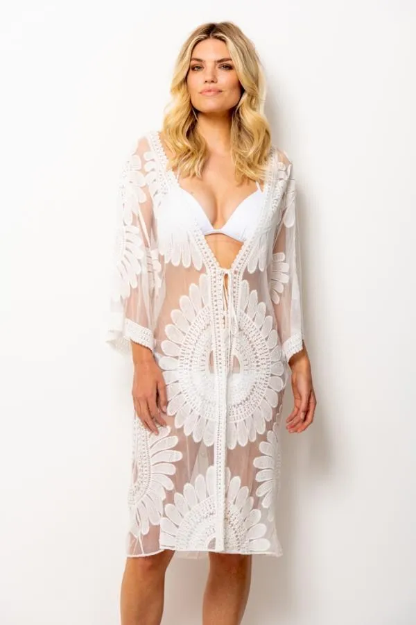 Sosandar Swim and Beachwear Women White Lace Kimono White
