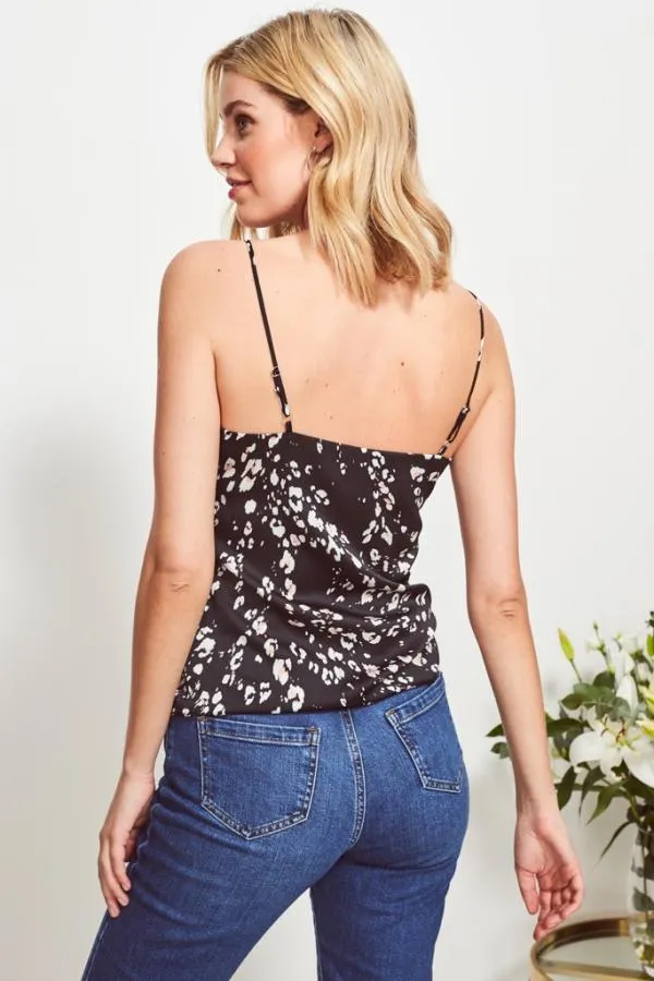 Sosandar Tops Women Black Abstract Floral Print Cami Black