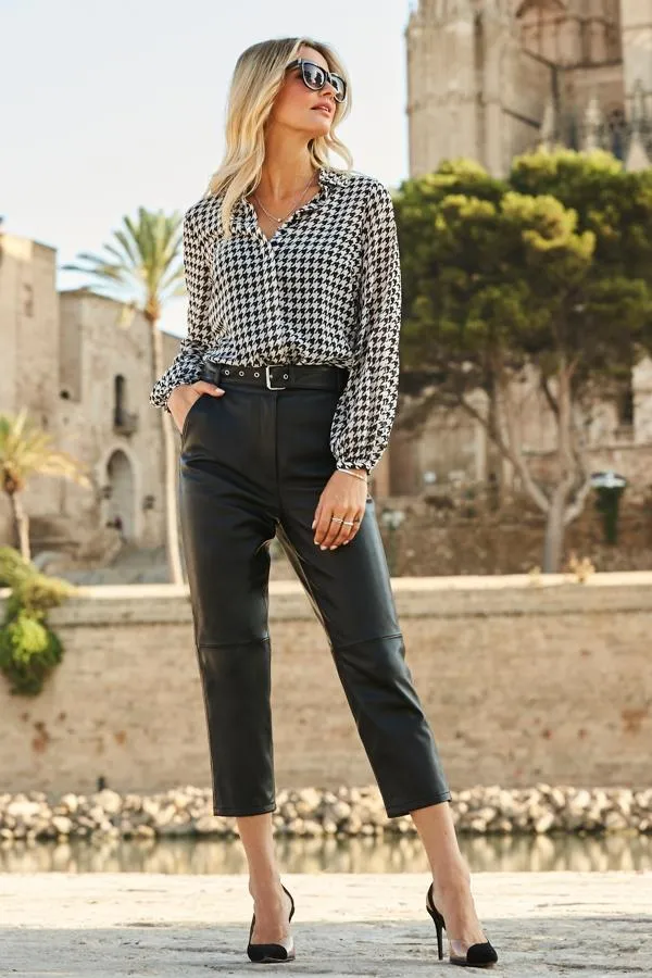Sosandar Tops Women Black and White Dogtooth Print Shirt Black White
