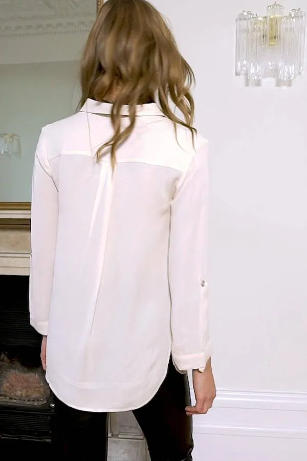 Sosandar Tops Women Cream Zip Front Pocket Detail Tunic Top Cream