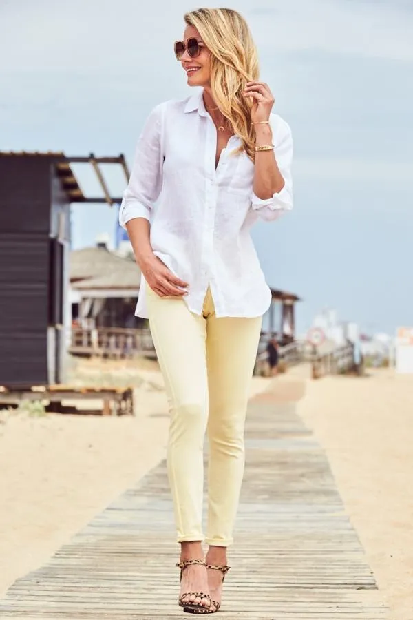 Sosandar Tops Women Ivory Linen Pocket Detail Shirt Ivory