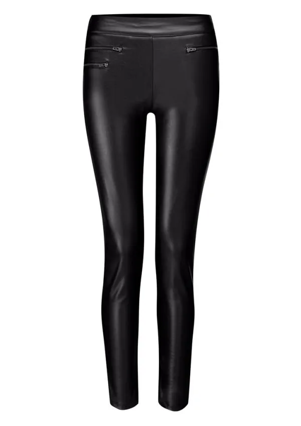 Sosandar Trousers and Leggings Women Black Leather Look Front Panel Leggings Black