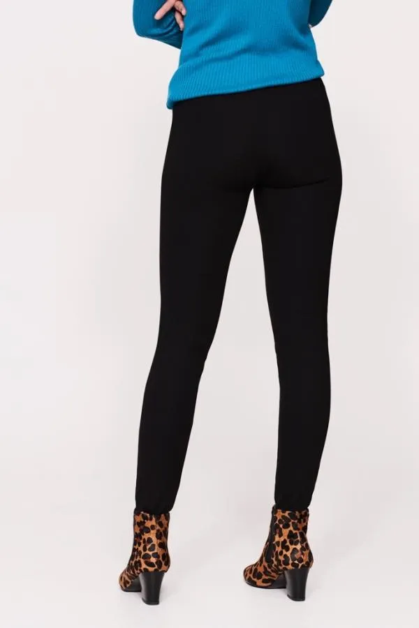 Sosandar Trousers and Leggings Women Black Leather Look Front Panel Leggings Black