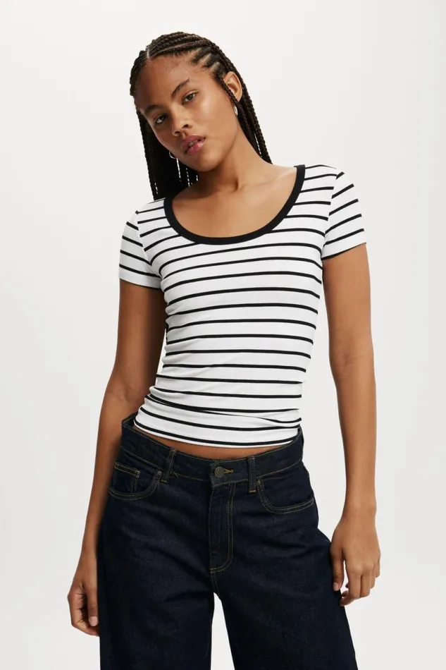 Staple Rib Scoop Neck Short Sleeve Top Remi Stripe Whiteblack Women Cotton On Tops Staple Rib Scoop Neck Short Sleeve Top Remi Stripe Whiteblack Women Cotton On Tops