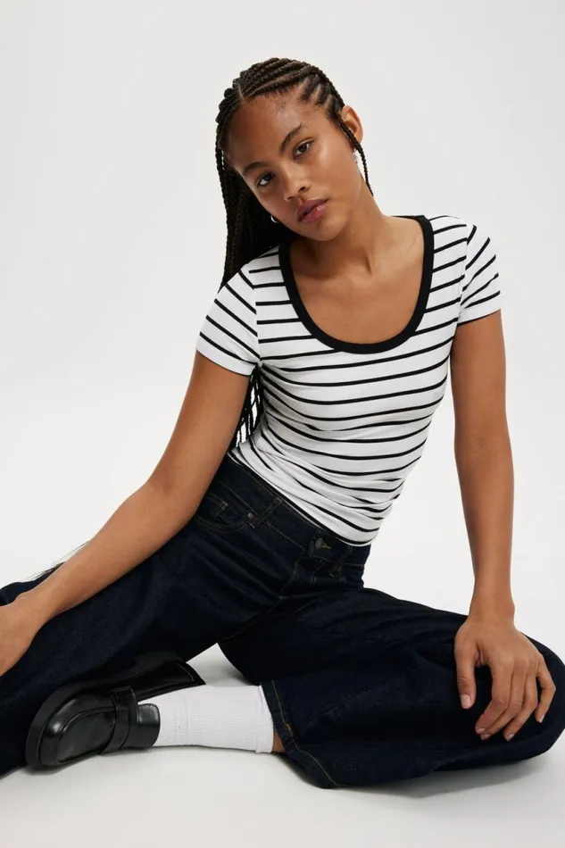 Staple Rib Scoop Neck Short Sleeve Top Remi Stripe Whiteblack Women Cotton On Tops Staple Rib Scoop Neck Short Sleeve Top Remi Stripe Whiteblack Women Cotton On Tops