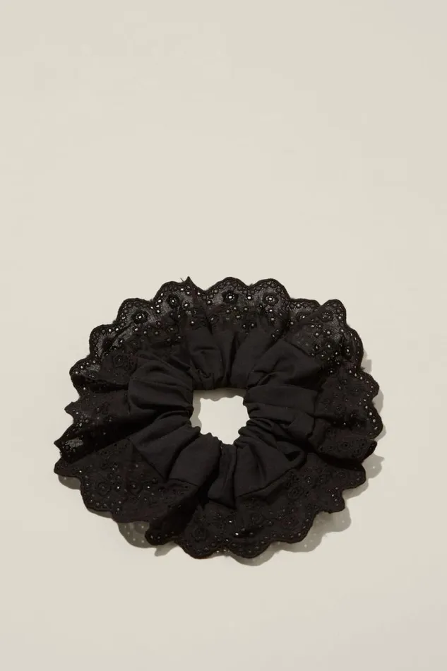 Stella Scrunchie Black Lace Edge Women Cotton On Hair Accessories