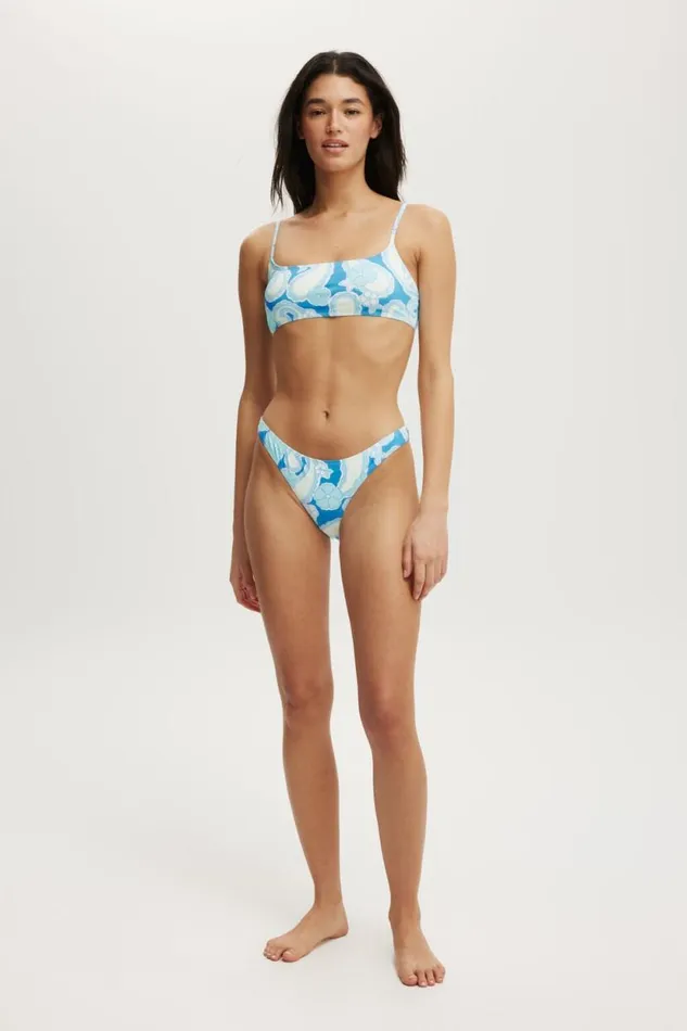 Straight Neck Crop Bikini Top Kendelle Paisley Blue Women Cotton On Bikinis