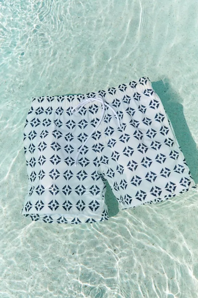 Stretch Swim Short Off White Navy Tile Men Cotton On Shorts Stretch Swim Short Off White Navy Tile Men Cotton On Shorts