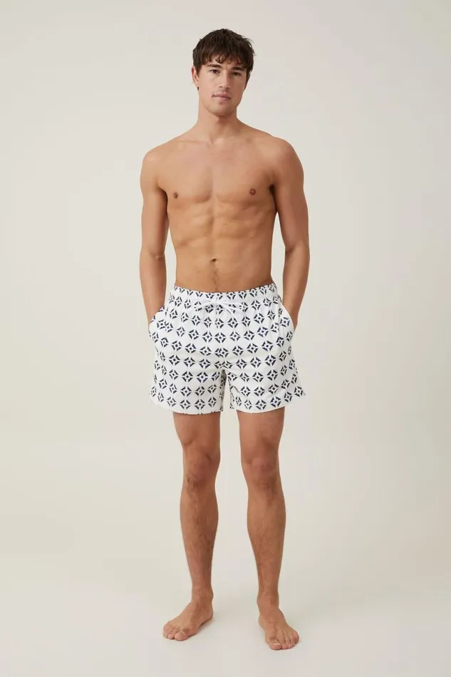 Stretch Swim Short Off White Navy Tile Men Cotton On Shorts Stretch Swim Short Off White Navy Tile Men Cotton On Shorts