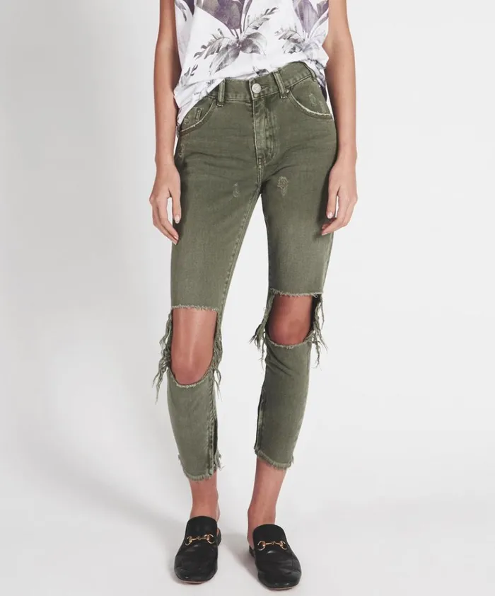 SUPER KHAKI HIGH WAIST FREEBIRDS SKINNY PANT Women One Teaspoon Bottoms