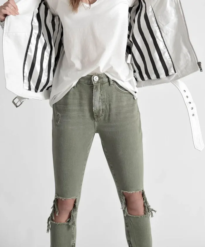 SUPER KHAKI HIGH WAIST FREEBIRDS SKINNY PANT Women One Teaspoon Bottoms SUPER KHAKI HIGH WAIST FREEBIRDS SKINNY PANT Women One Teaspoon Bottoms