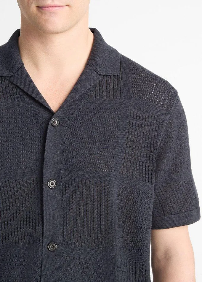 Sweaters Men Vince Patchwork Pointelle ShortSleeve Shirt Light Coastal Blue