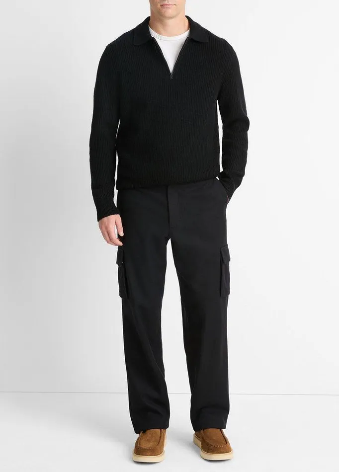 Sweaters Men Vince Shaker WoolCashmere QuarterZip Polo Sweater Black