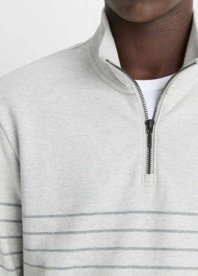 Sweaters Men Vince Striped Sueded Cotton QuarterZip Pullover Light Heather Greyheather Onyx Sweaters Men Vince Striped Sueded Cotton QuarterZip Pullover Light Heather Greyheather Onyx